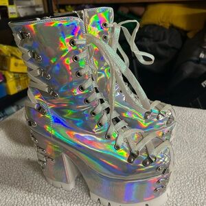 Sugar Thrillz Holographic Platform Lace-Up Boots